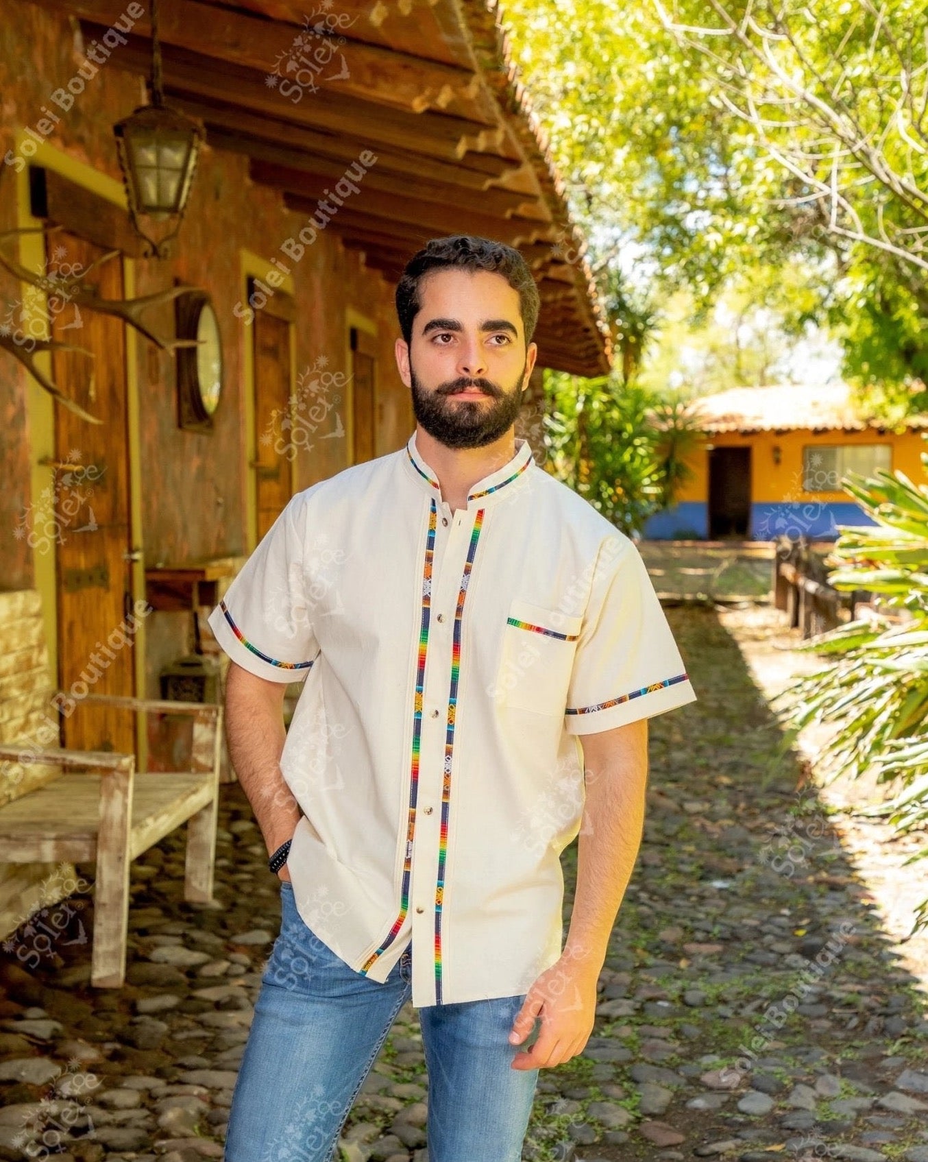 Mens Traditional Mexican Button Up Shirt. Mens Guayabera Coralillo. - Solei Store