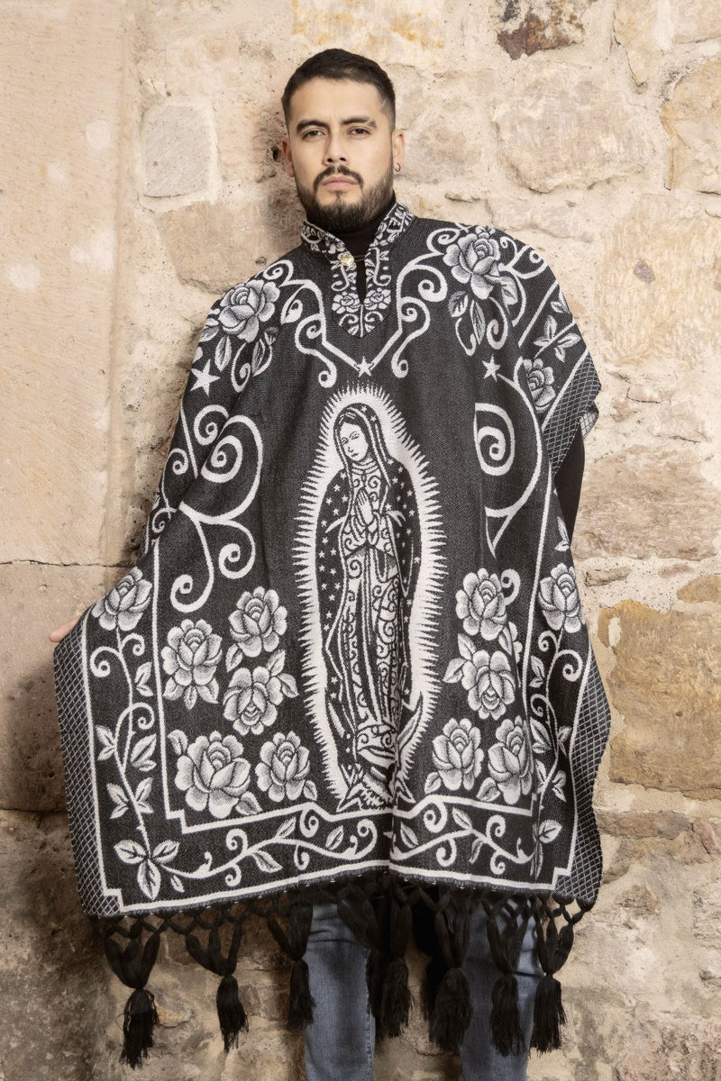 Men's Virgin Mary Poncho. Ethnic Artisanal Style Poncho. Gaban