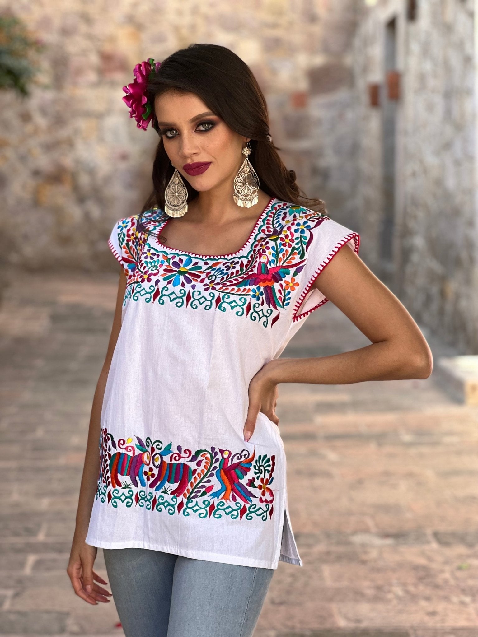 Mexican Animal Embroidered Blouse. Blusa Otomi. - Solei Store