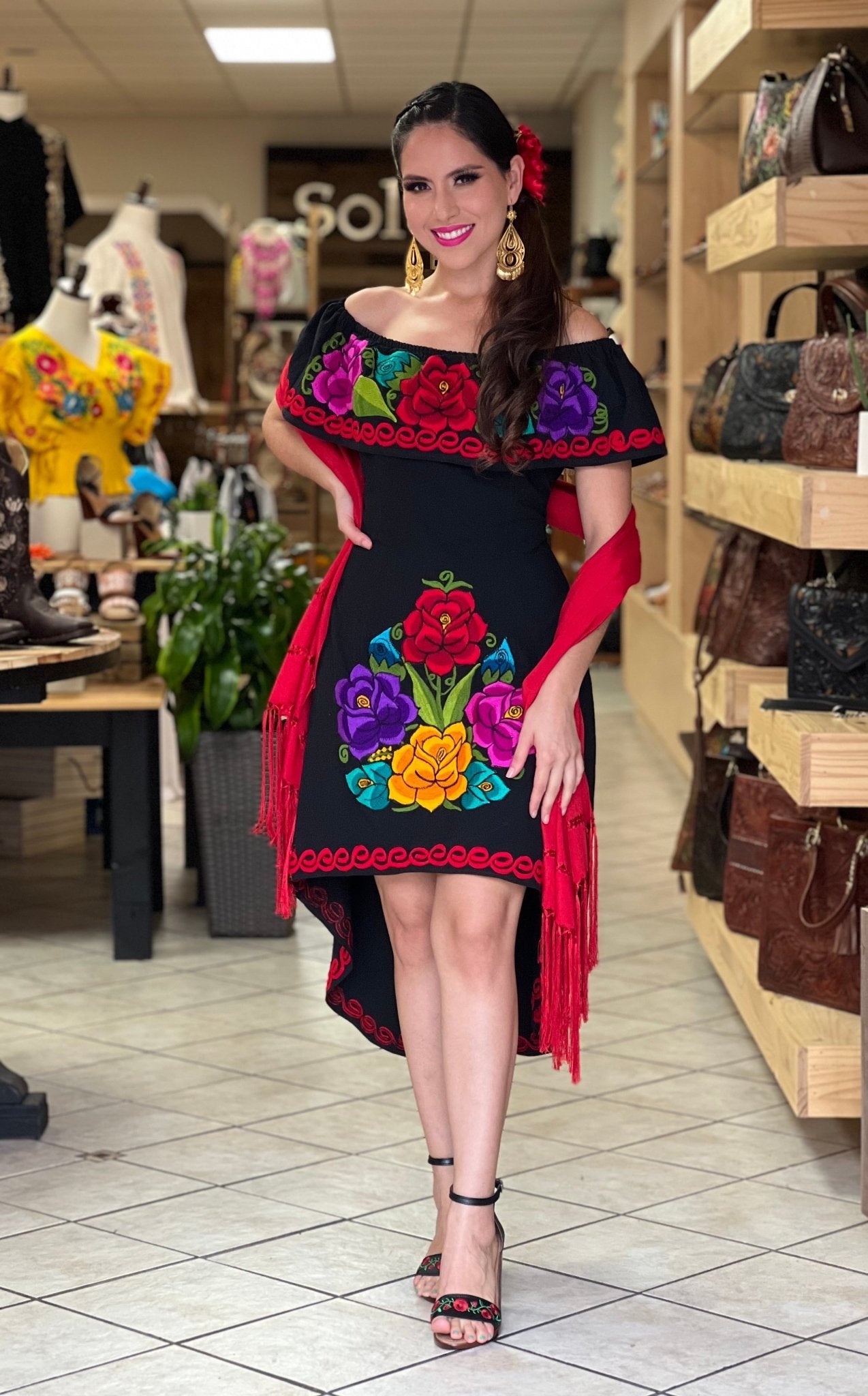 Mexican Artisanal Asymmetrical Dress. Vestido Rosaura - Solei Store