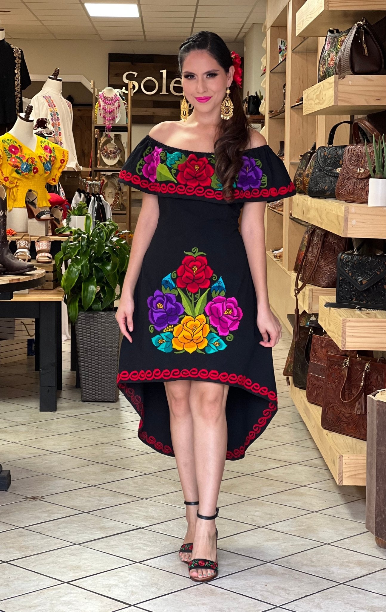 Mexican Artisanal Asymmetrical Dress. Vestido Rosaura - Solei Store