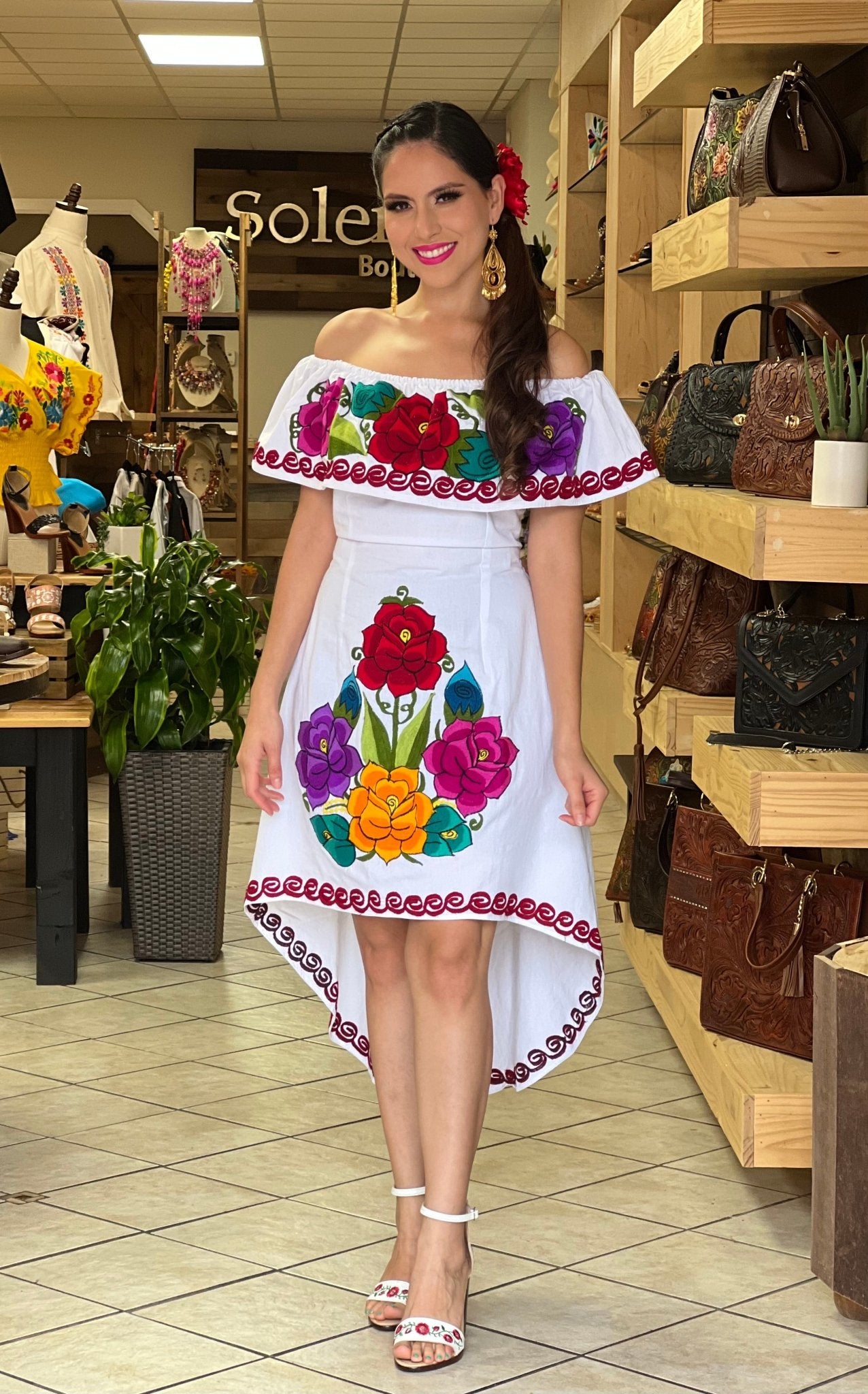 Mexican Artisanal Asymmetrical Dress. Vestido Rosaura - Solei Store