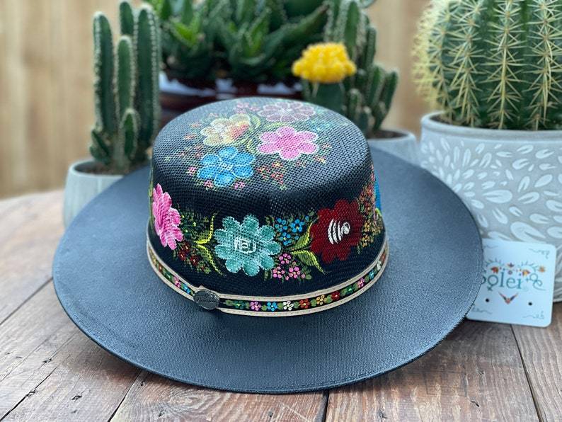 Mexican Artisanal Boater Hat. Hand Painted Hat. Traditional Mexican Hat. Cordobes Pintado - Solei Store