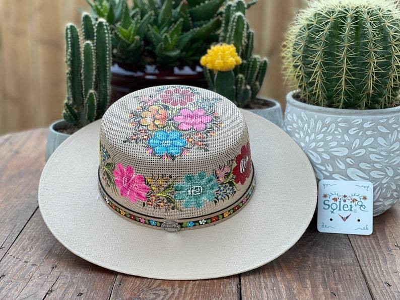 Mexican Artisanal Boater Hat. Hand Painted Hat. Traditional Mexican Hat. Cordobes Pintado - Solei Store