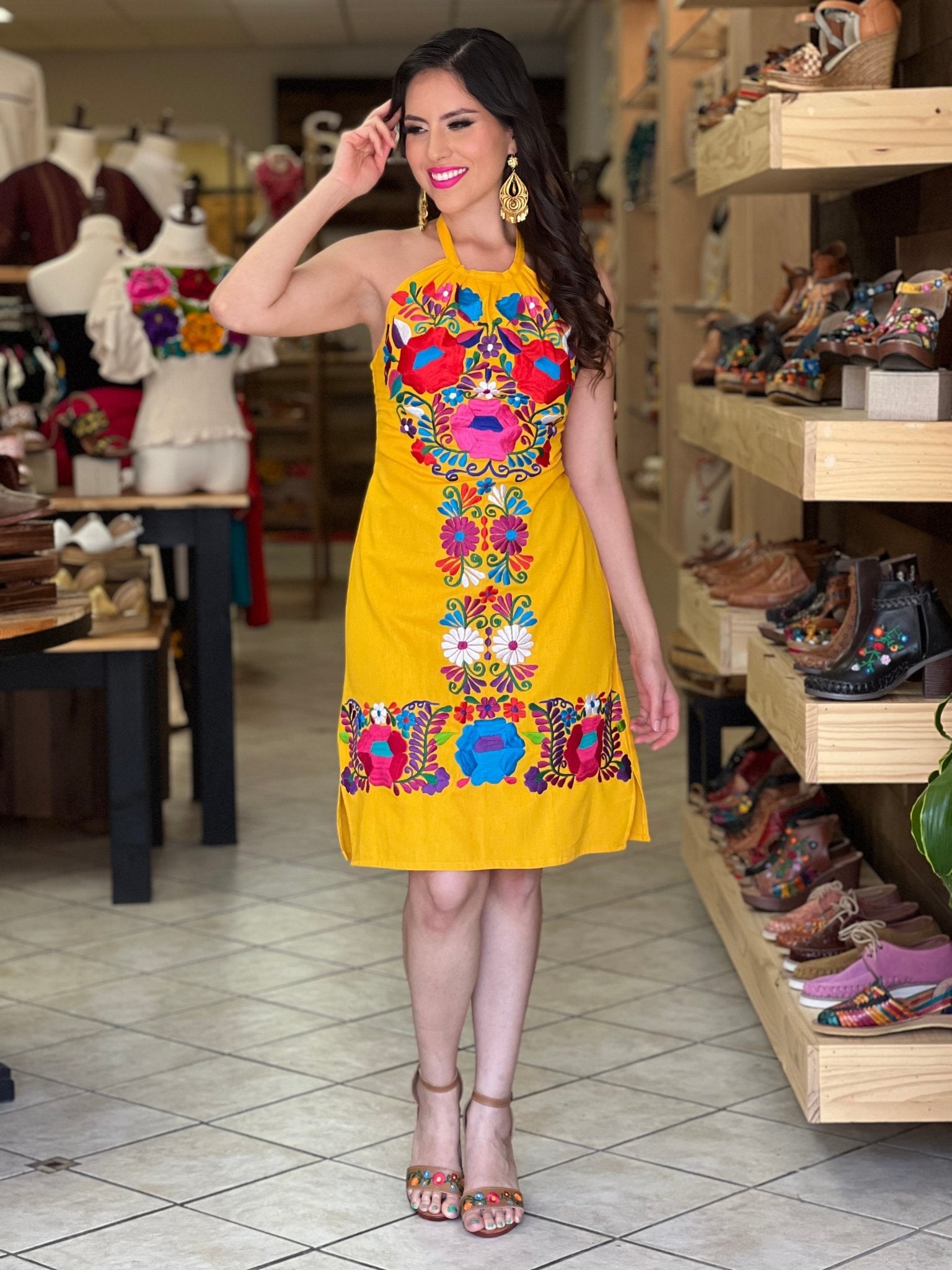 Mexican Artisanal Embroidered Halter Dress. Valeria Dress. - Solei Store