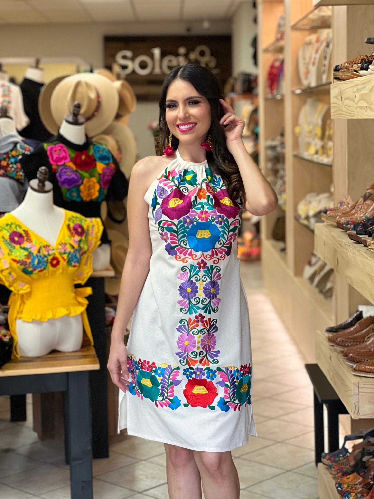 Mexican Artisanal Embroidered Halter Dress. Valeria Dress. - Solei Store