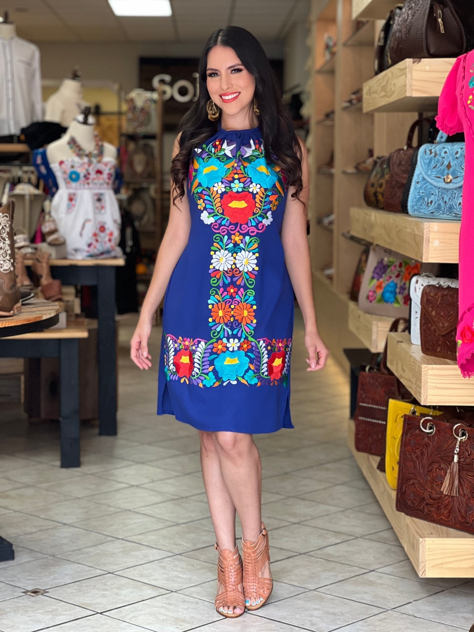 Mexican Artisanal Embroidered Halter Dress. Valeria Dress. - Solei Store