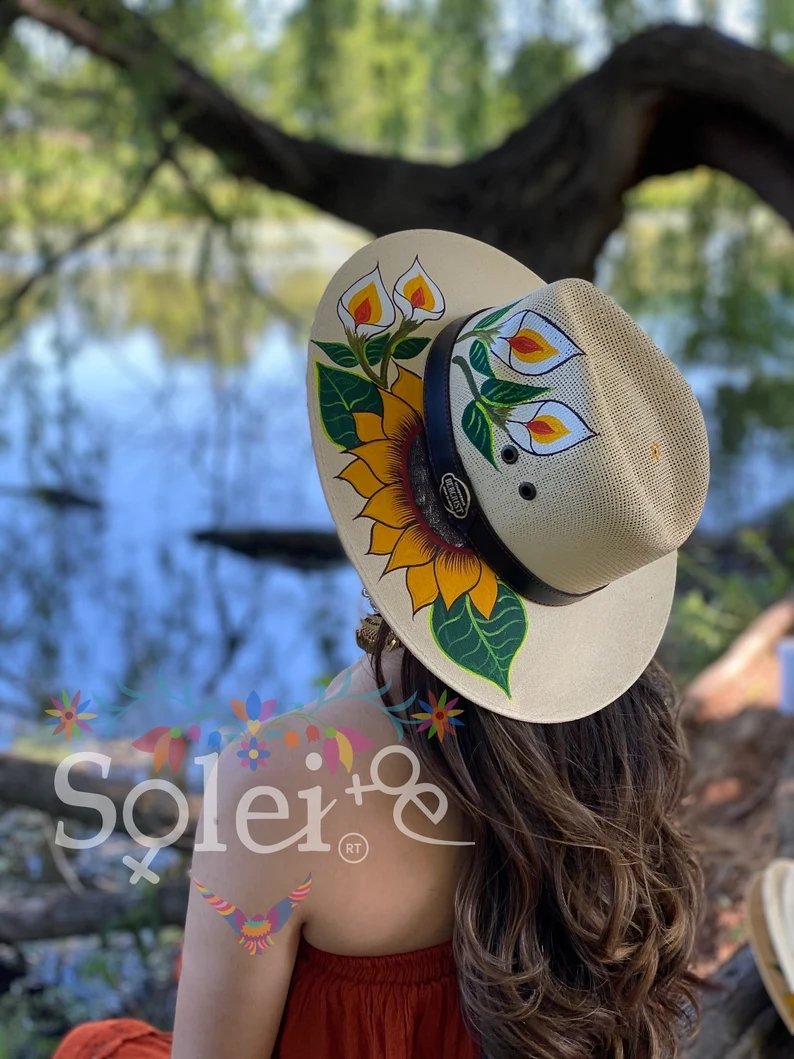 Mexican Artisanal Floral Hand Painted Hat. Sombrero Girasol Alcatraz - Solei Store