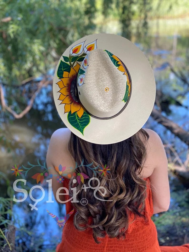 Mexican Artisanal Floral Hand Painted Hat. Sombrero Girasol Alcatraz - Solei Store