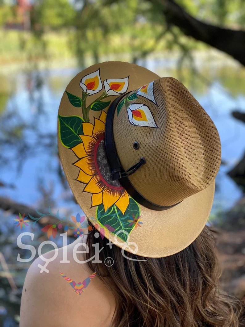 Mexican Artisanal Floral Hand Painted Hat. Sombrero Girasol Alcatraz - Solei Store