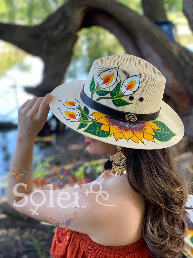 Mexican Artisanal Floral Hand Painted Hat. Sombrero Girasol Alcatraz - Solei Store