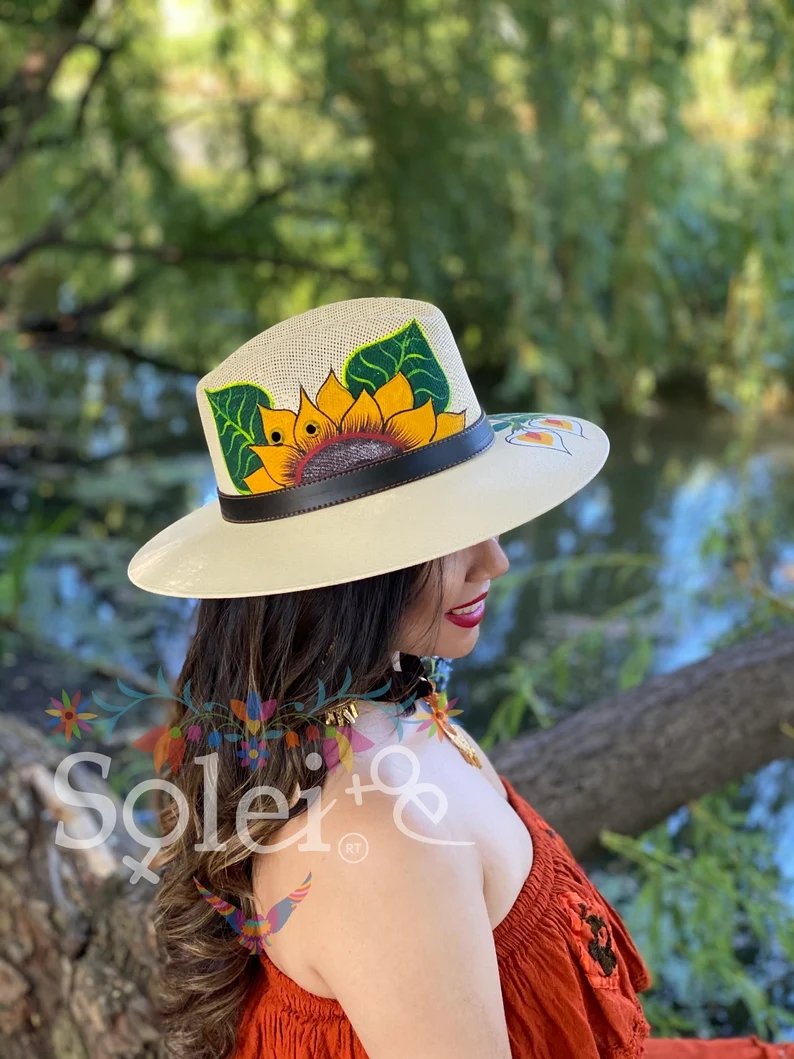 Mexican Artisanal Floral Hand Painted Hat. Sombrero Girasol Alcatraz - Solei Store