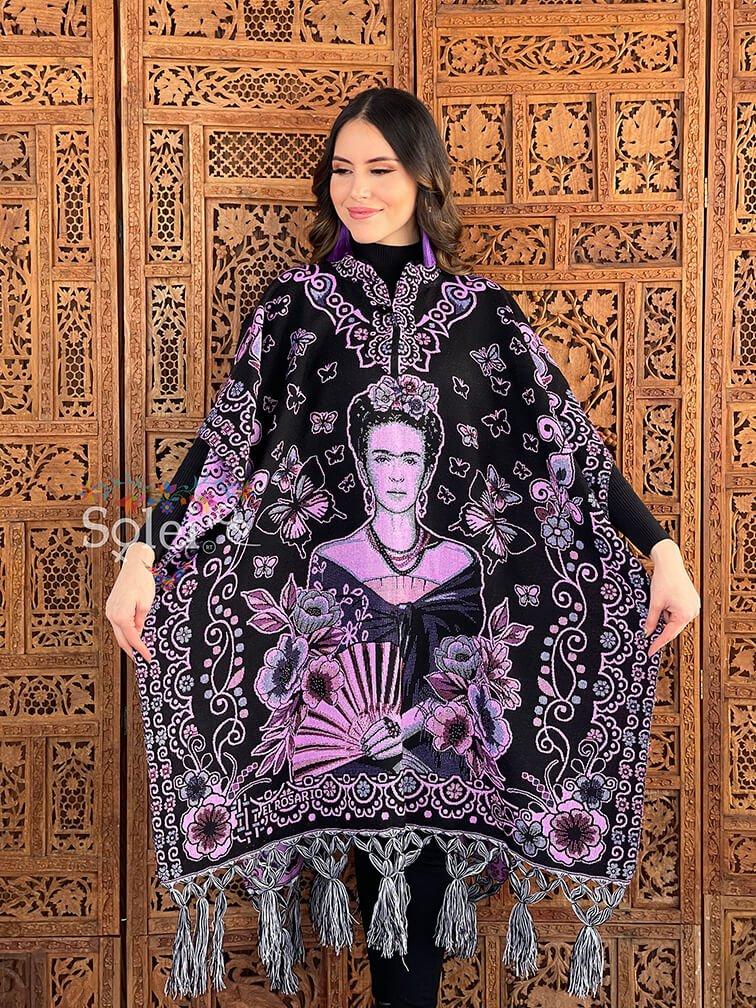 Mexican Artisanal Frida Kahlo Poncho. Gaban Frida Kahlo Fino. - Solei Store