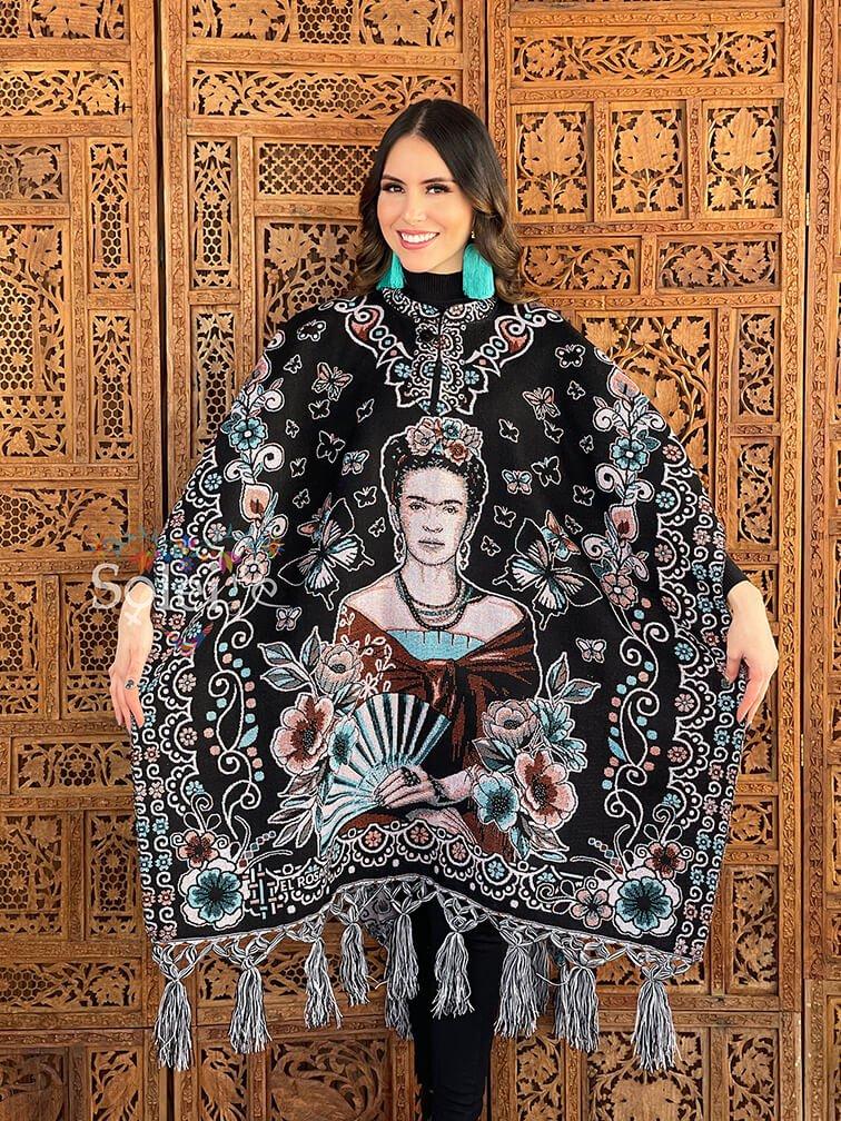 Mexican Artisanal Frida Kahlo Poncho. Gaban Frida Kahlo Fino. - Solei Store