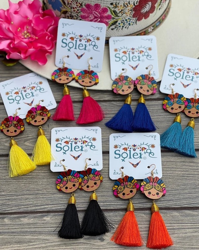 Mexican Artisanal Hand Painted Silk Thread Earrings. Aretes Lele - Solei Store