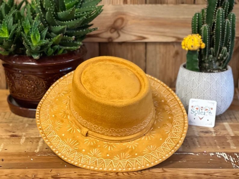 Mexican Artisanal Hand Painted Suede Hat. Sombrero Cordobes Elizabeth - Solei Store