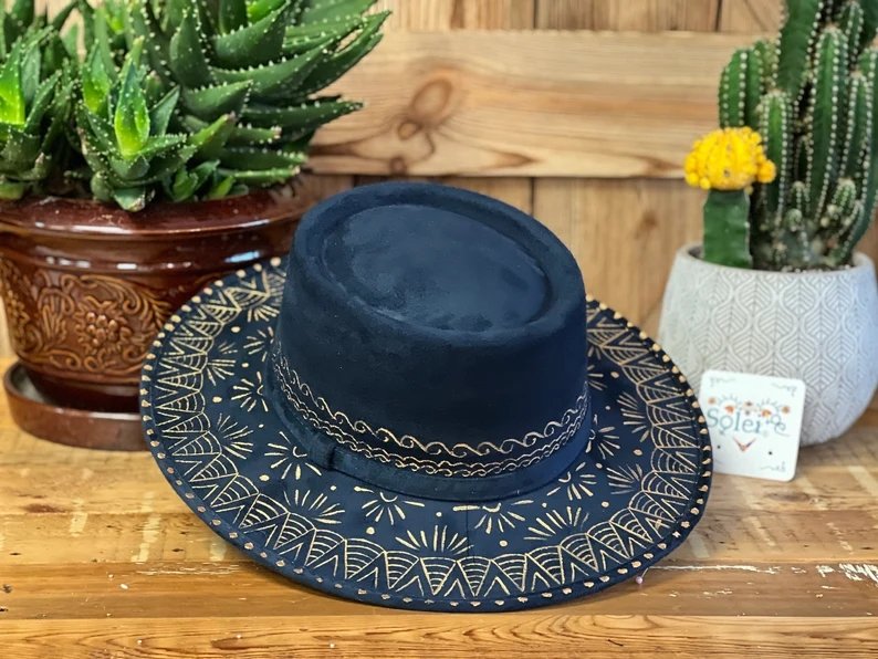 Mexican Artisanal Hand Painted Suede Hat. Sombrero Cordobes Elizabeth - Solei Store