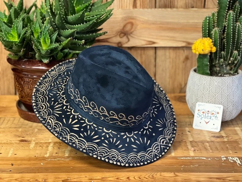 Mexican Artisanal Hand Painted Suede Hat. Sombrero Explorer Valentina - Solei Store