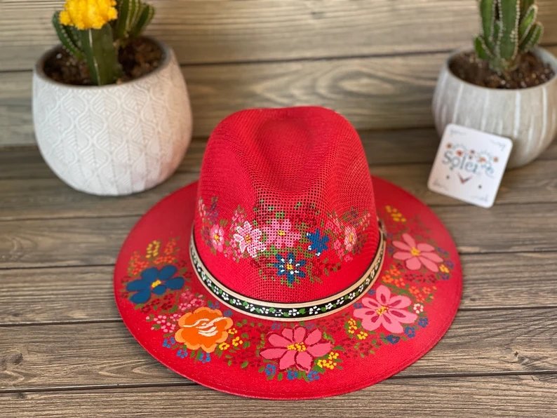 Mexican Artisanal Hat. Colorful Floral Hat Hand Painted. Sombrero Barbara - Solei Store