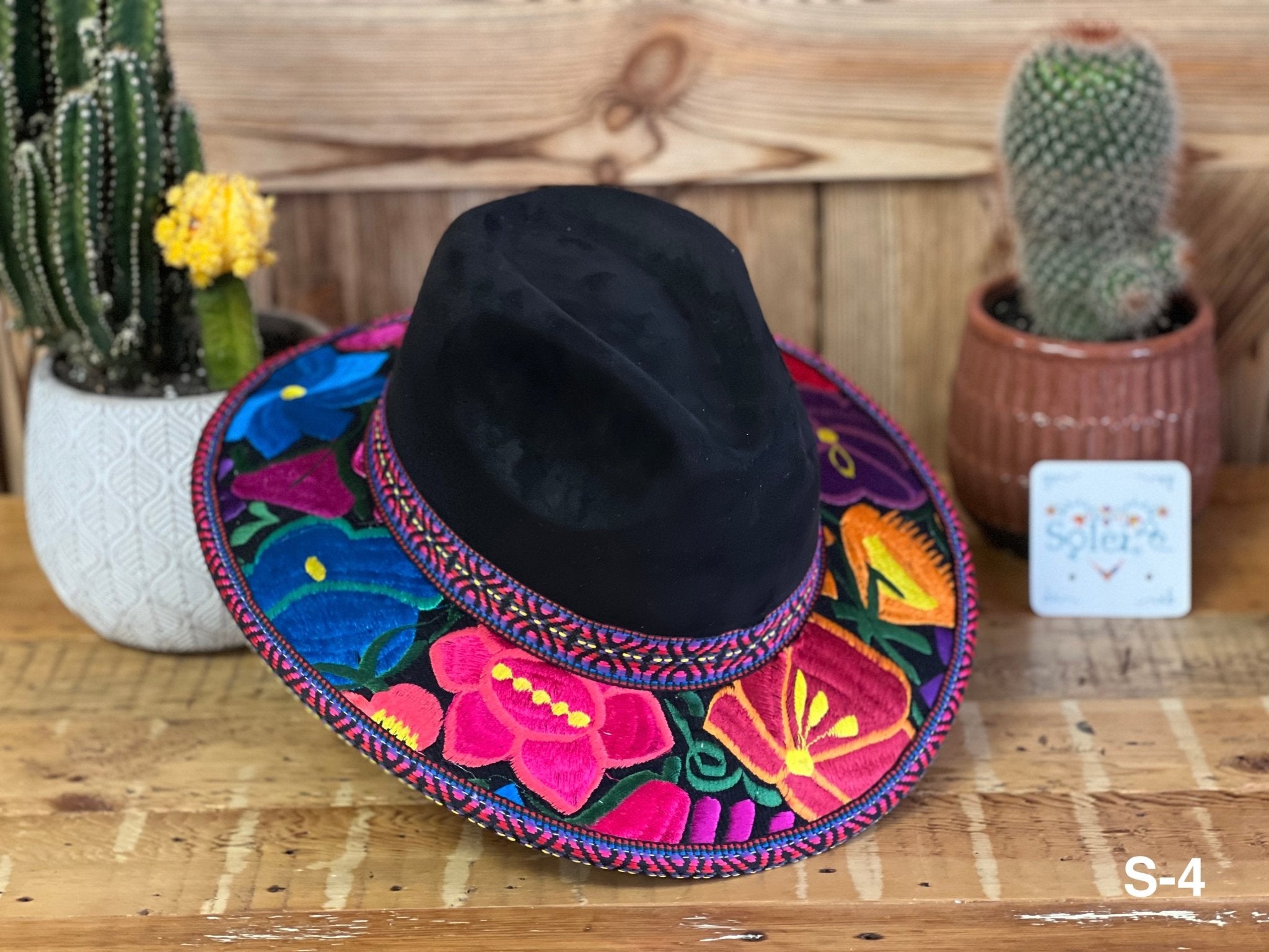 Mexican Artisanal Hat. Embroidered Mexican Hat. Colorful Suede Hat. Sombrero Gamuza Bordado - Solei Store