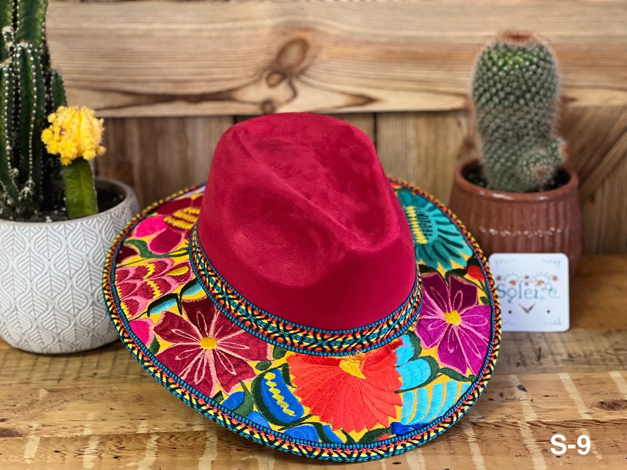 Mexican Artisanal Hat. Embroidered Mexican Hat. Colorful Suede Hat. Sombrero Gamuza Bordado - Solei Store