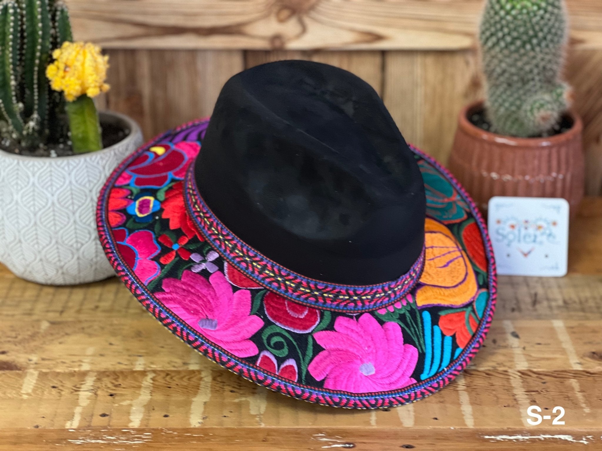Mexican Artisanal Hat. Embroidered Mexican Hat. Colorful Suede Hat. Sombrero Gamuza Bordado - Solei Store