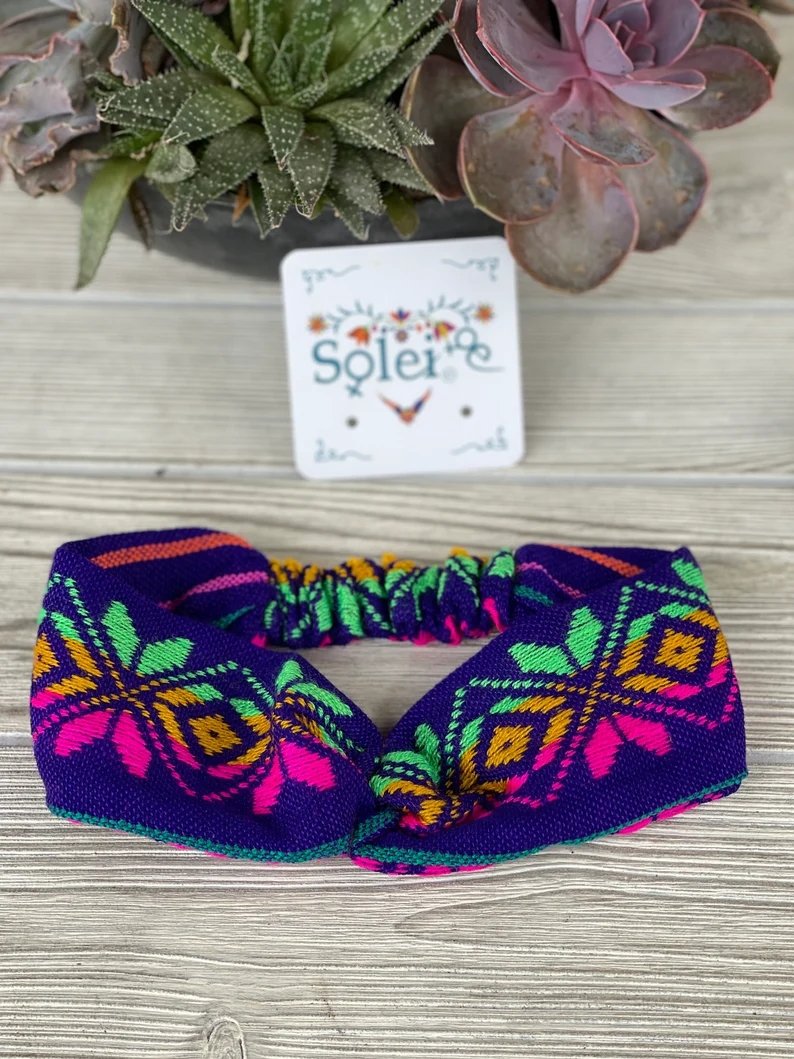 Mexican Artisanal Knotted Elastic Headband for Girls. Girls Turban - Solei Store