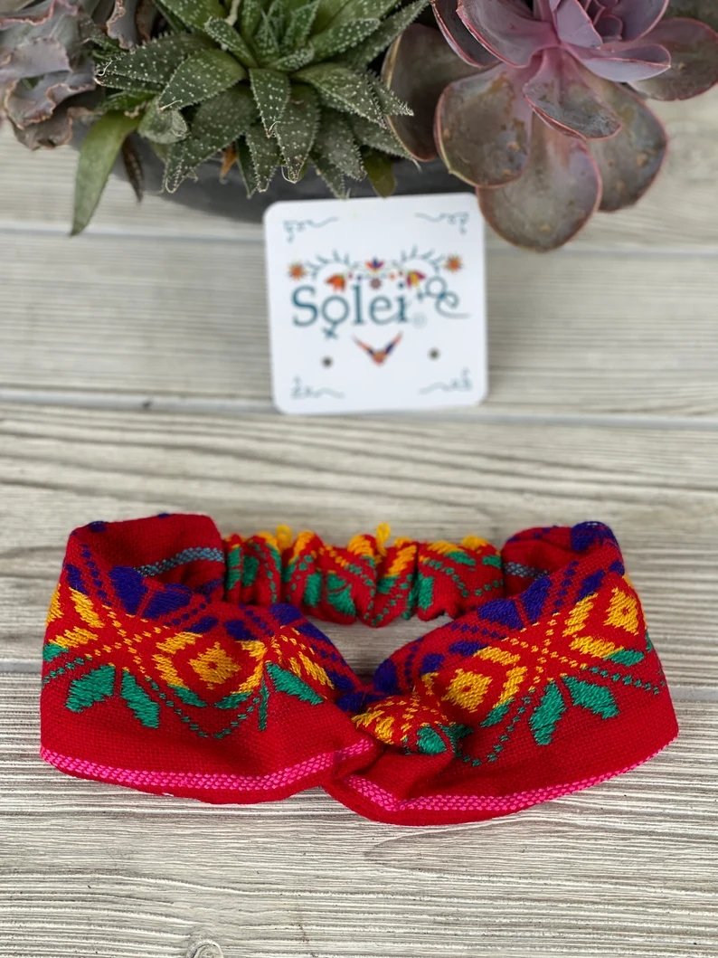 Mexican Artisanal Knotted Elastic Headband for Girls. Girls Turban - Solei Store