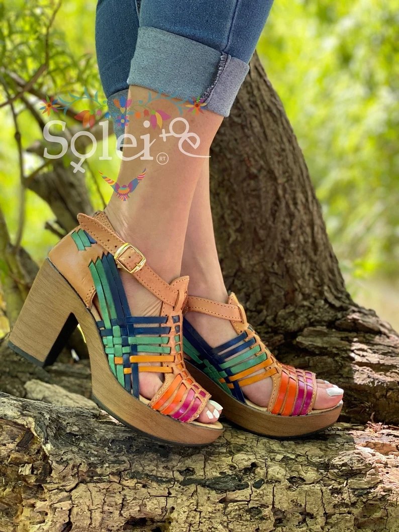 Mexican Artisanal Leather Block Heels. Mireya Heels - Solei Store