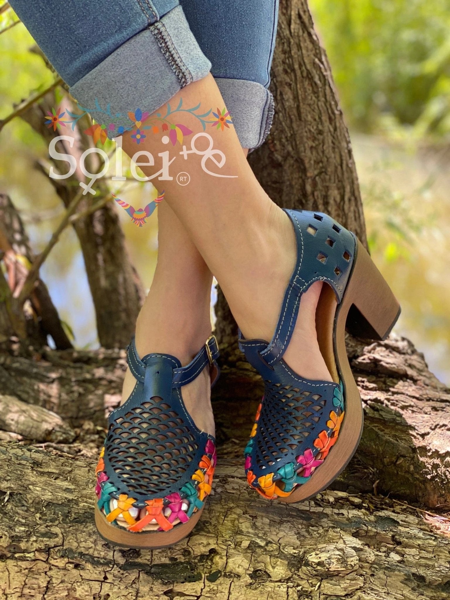 Mexican Artisanal Leather Block Heels. Morelia Heels. - Solei Store