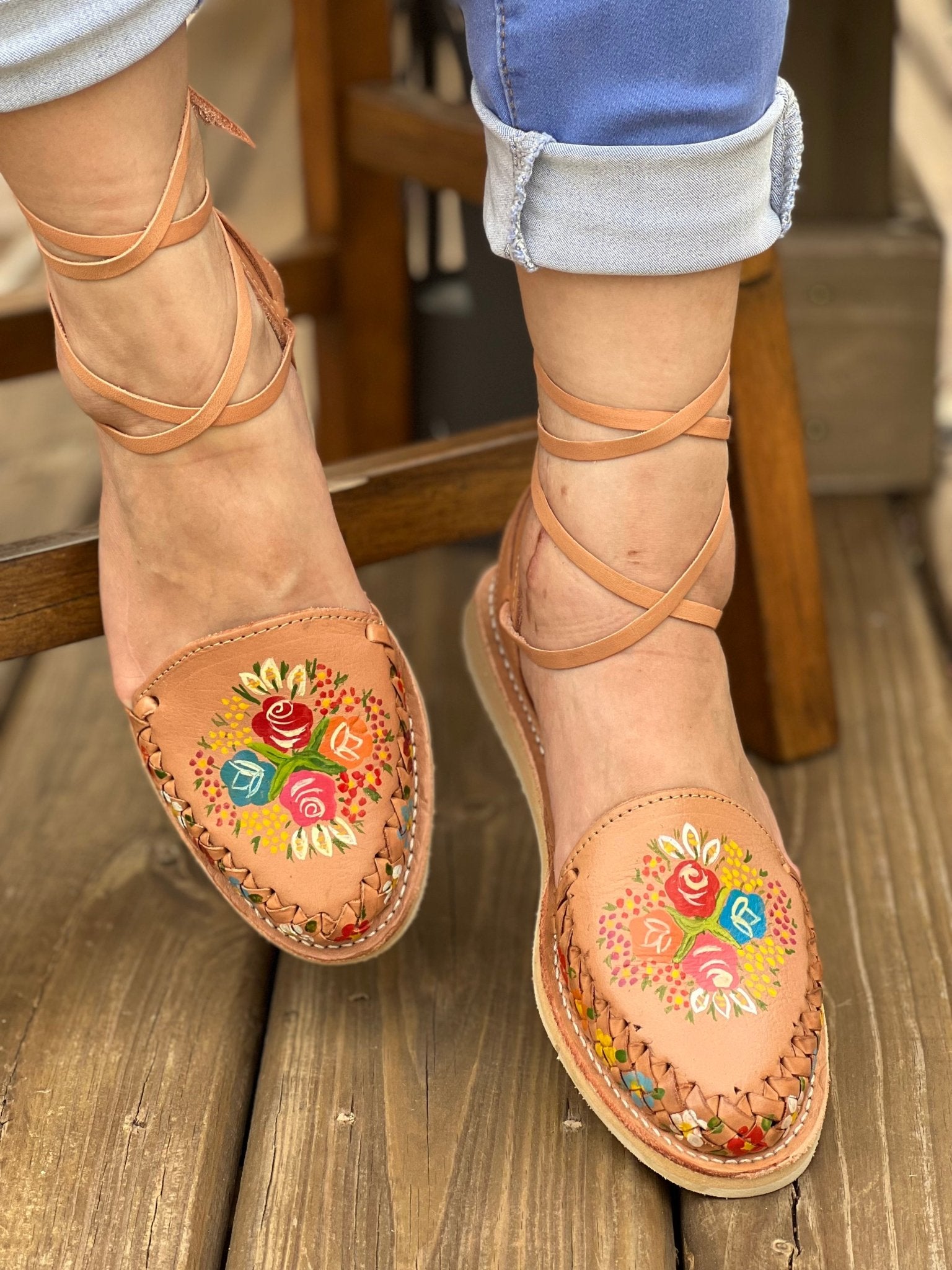 Mexican Artisanal Leather Hand Painted Shoes. Romina Sandals - Solei Store