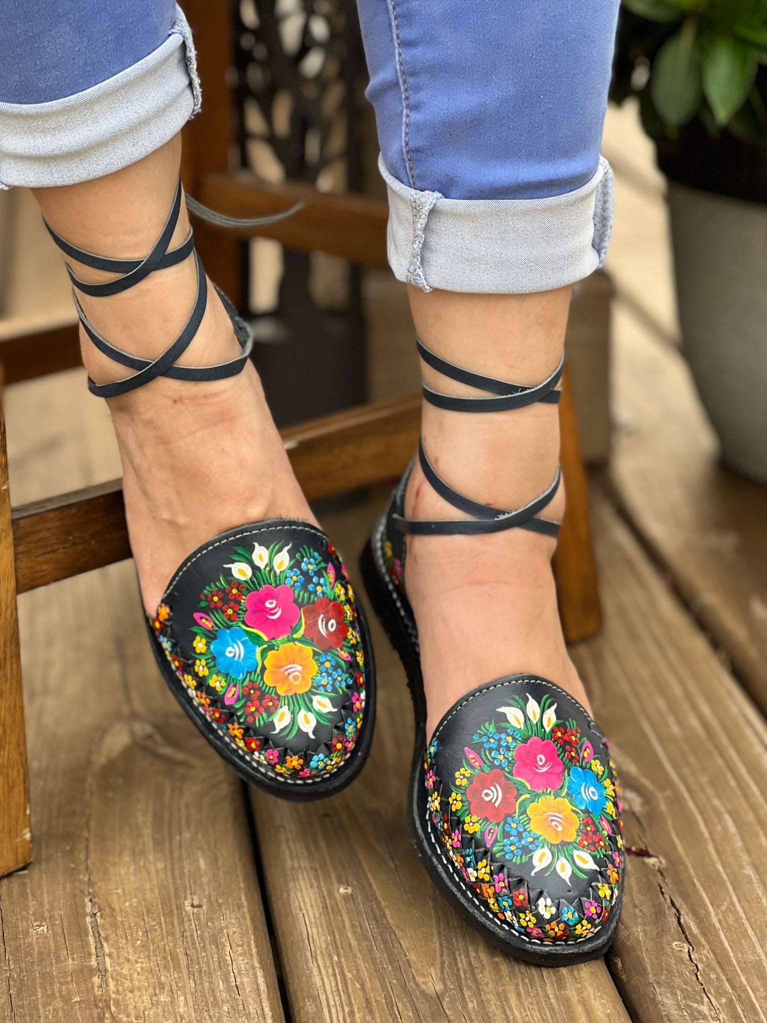 Mexican Artisanal Leather Hand Painted Shoes. Romina Sandals - Solei Store