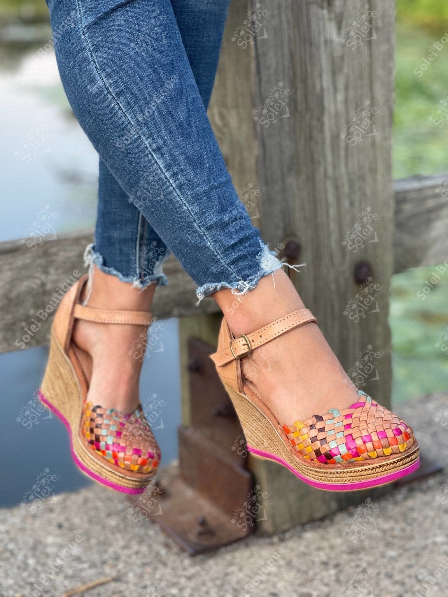 Mexican Artisanal Leather Wedge Heels - Solei Store