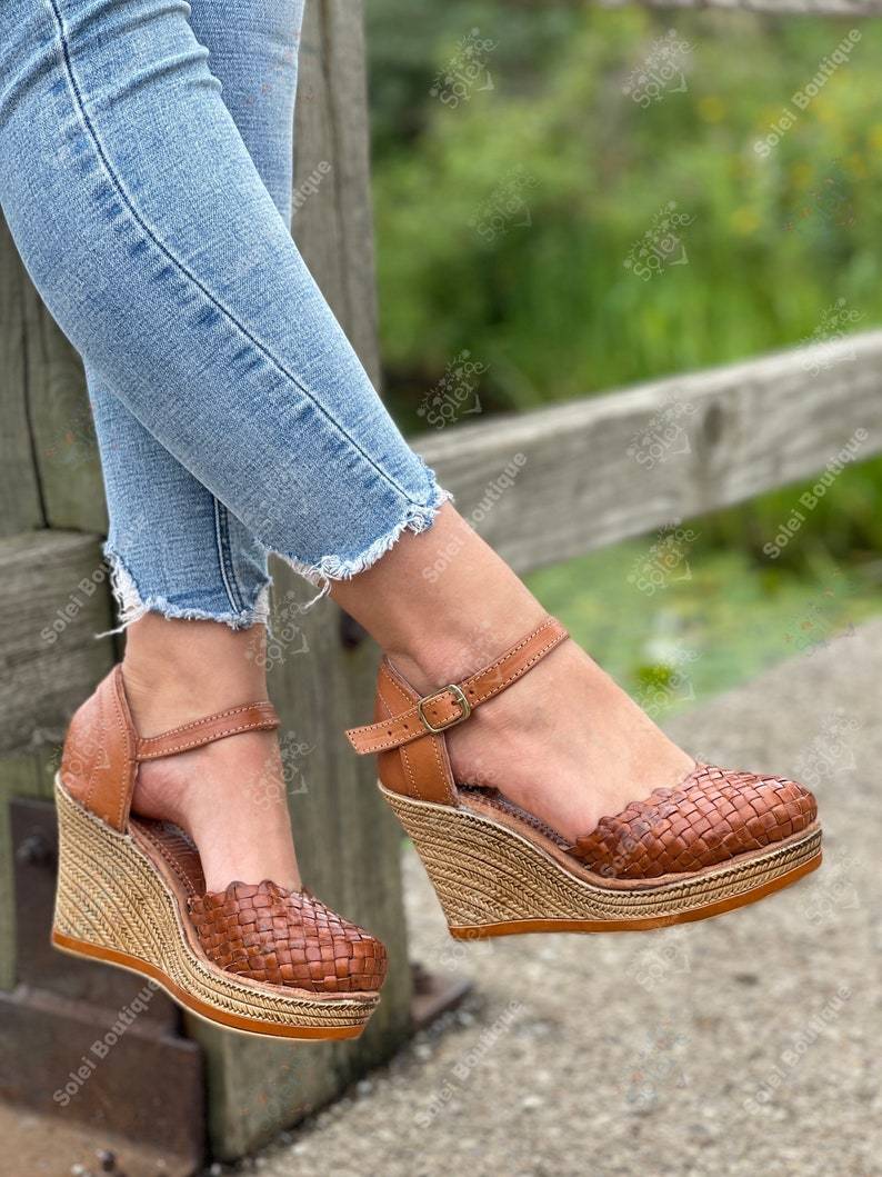 Mexican Artisanal Leather Wedge Heels - Solei Store