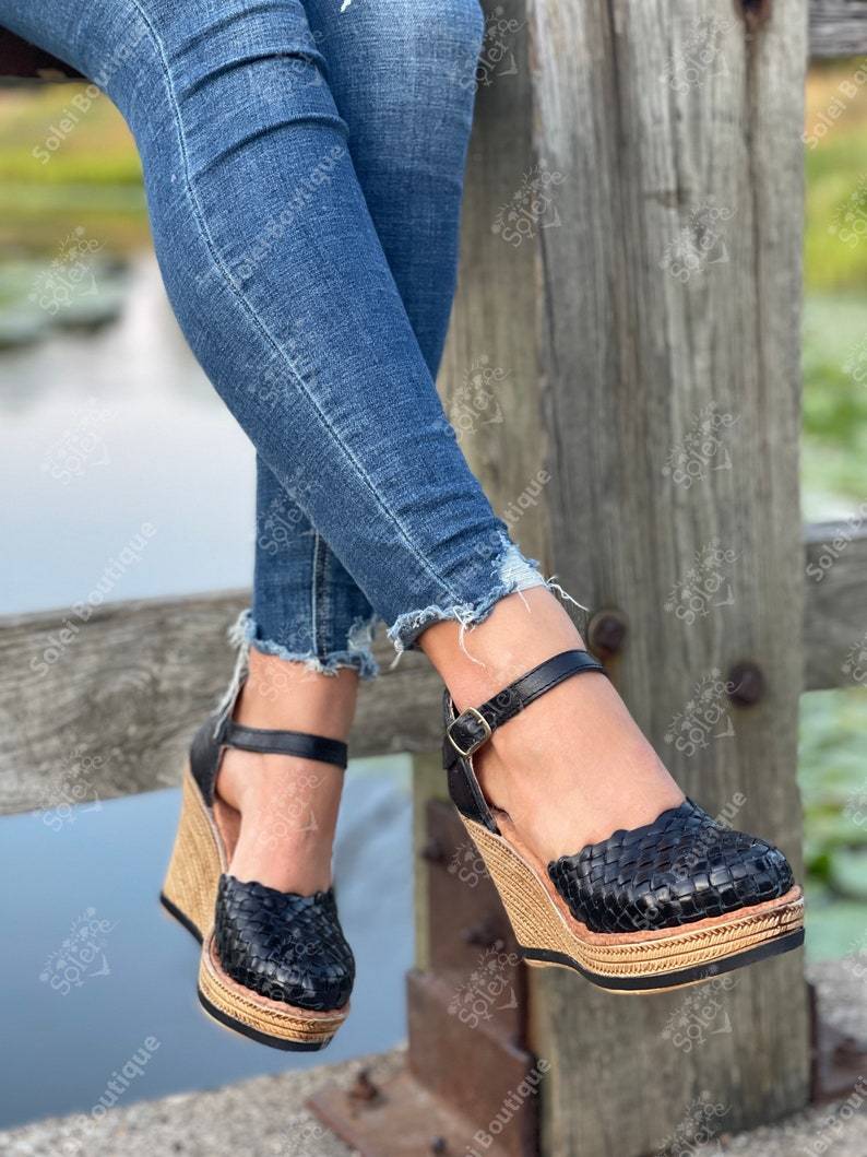 Mexican Artisanal Leather Wedge Heels - Solei Store