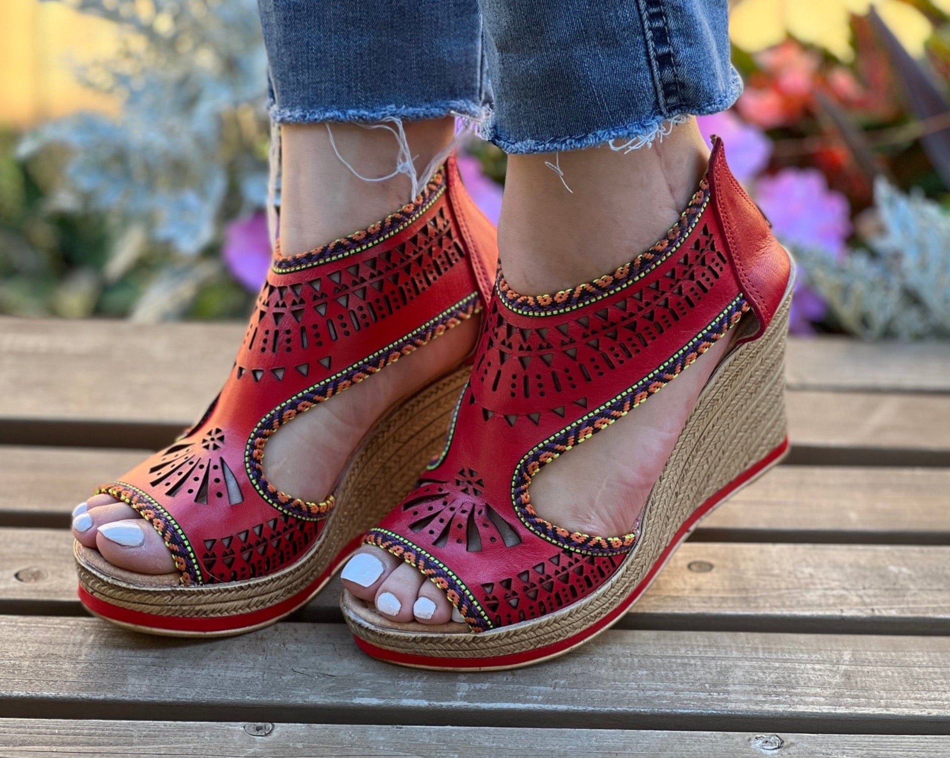 Mexican Artisanal Leather Wedge Heels. Azteca Heels - Solei Store