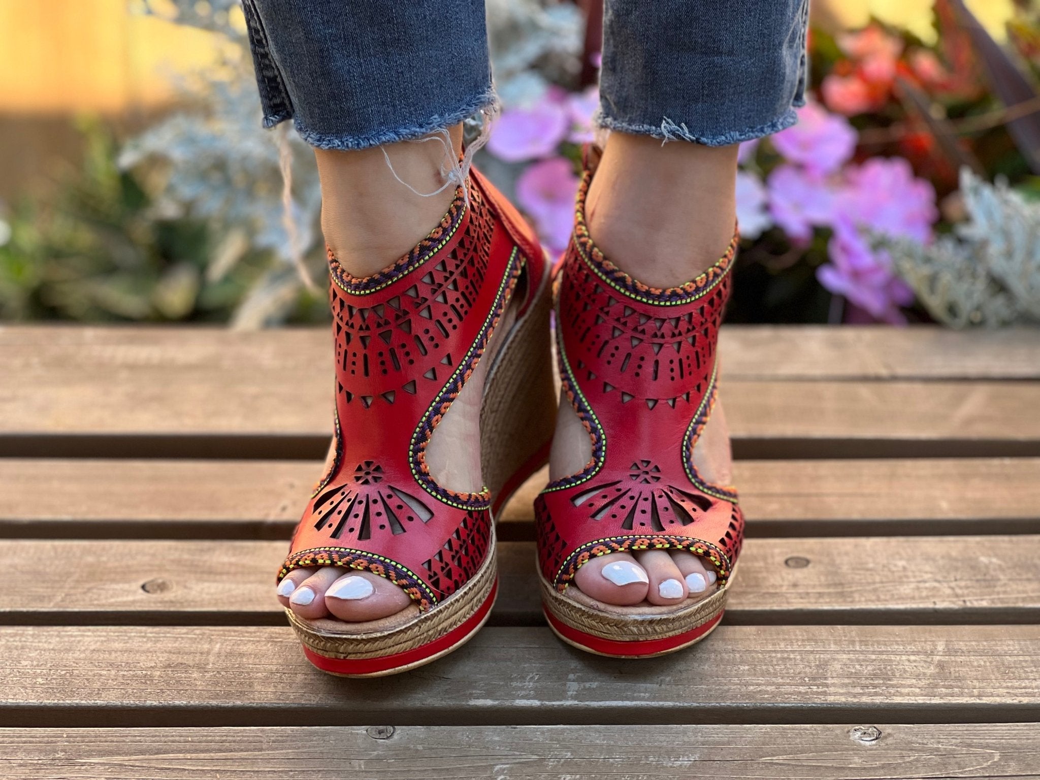 Mexican Artisanal Leather Wedge Heels. Azteca Heels - Solei Store