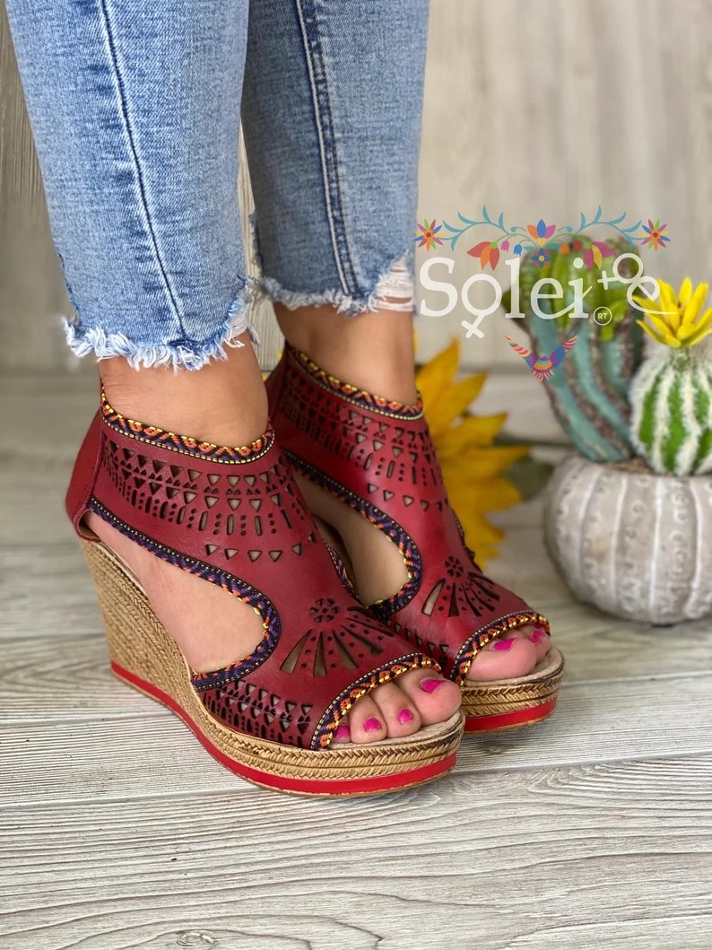 Mexican Artisanal Leather Wedge Heels. Azteca Heels - Solei Store