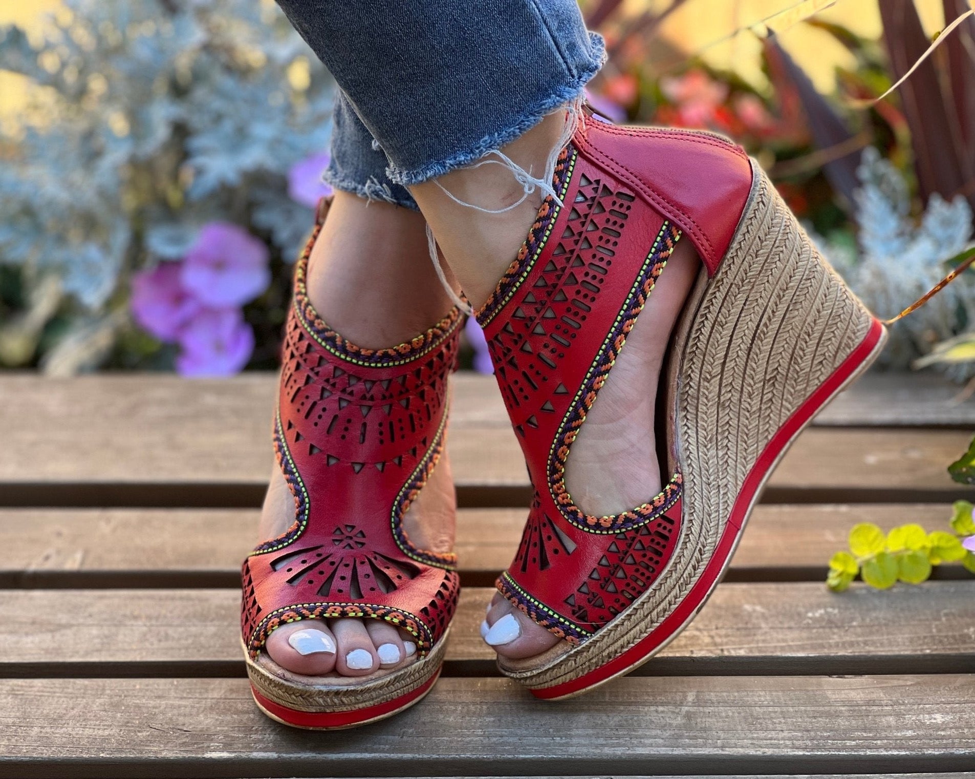 Mexican Artisanal Leather Wedge Heels. Azteca Heels - Solei Store