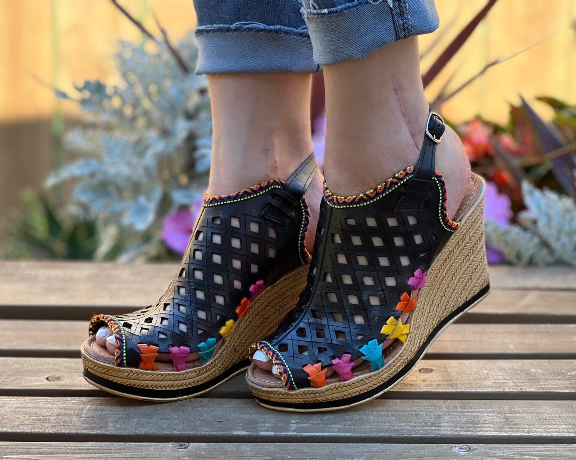 Mexican Artisanal Leather Wedge Heels. Chakira Heels. - Solei Store