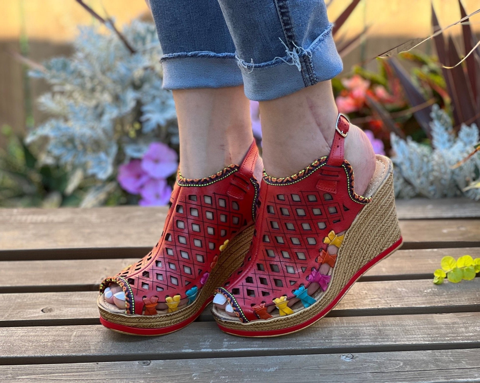 Mexican Artisanal Leather Wedge Heels. Chakira Heels. - Solei Store