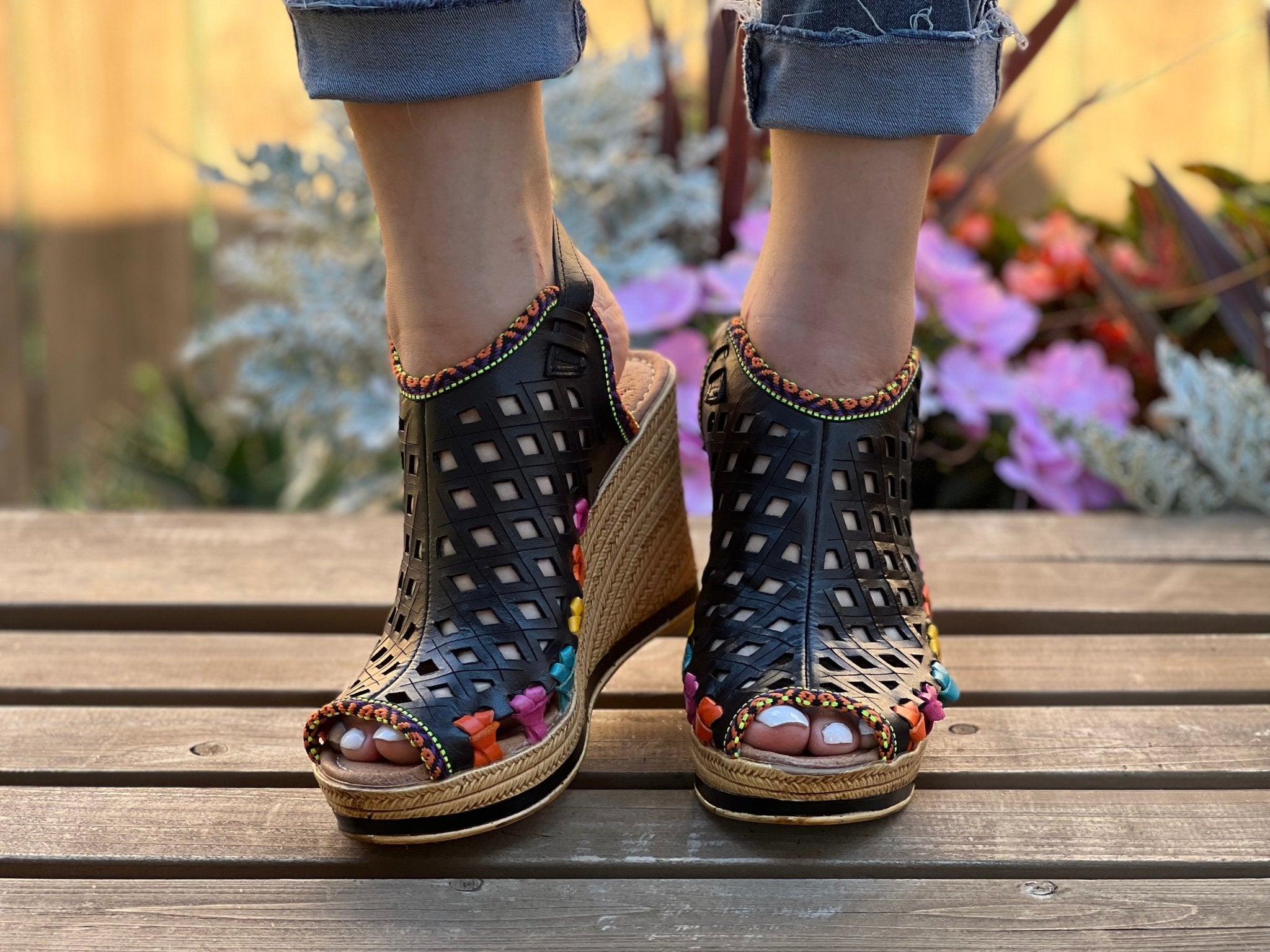 Mexican Artisanal Leather Wedge Heels. Chakira Heels. - Solei Store