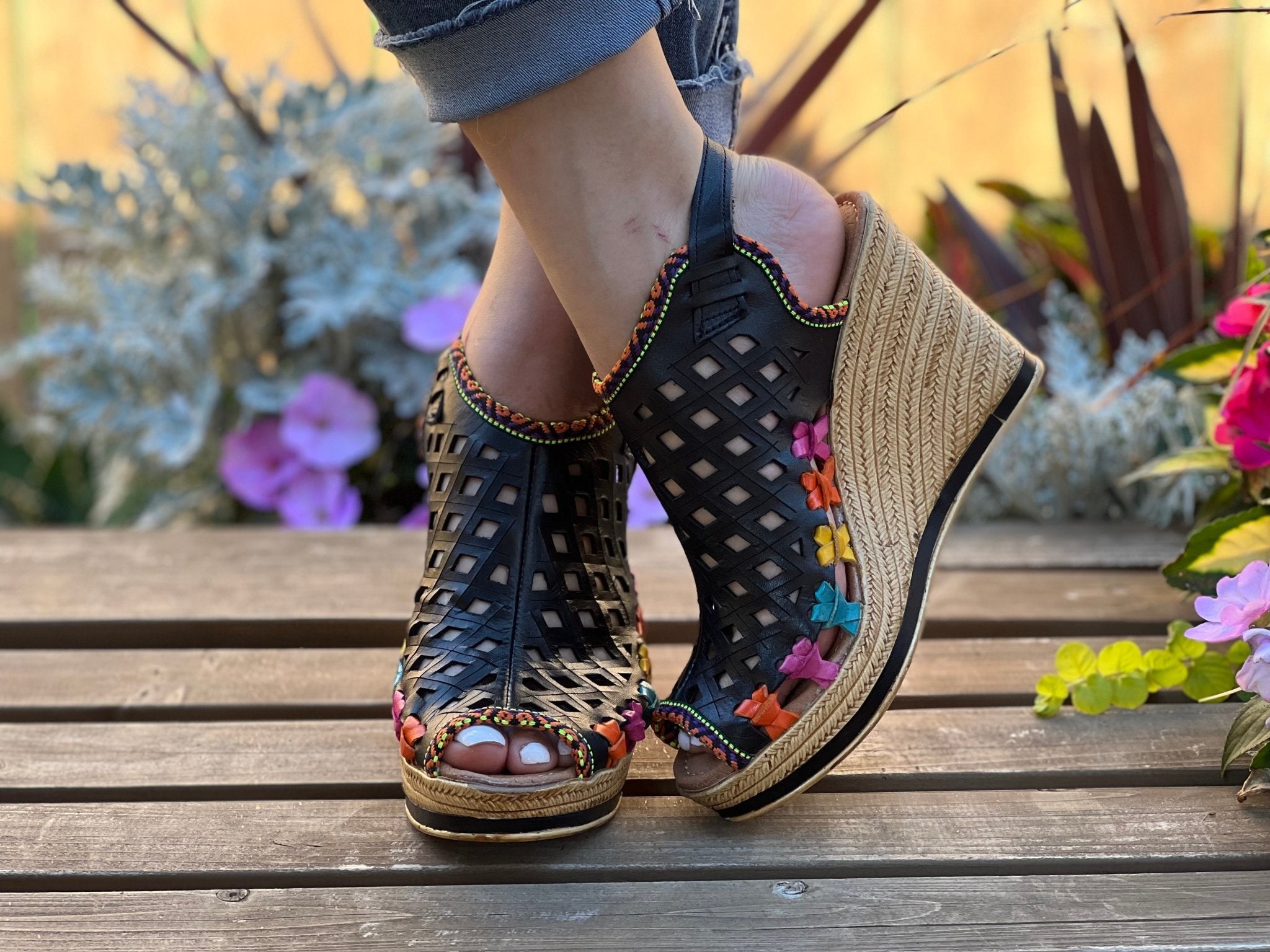 Mexican Artisanal Leather Wedge Heels. Chakira Heels. - Solei Store