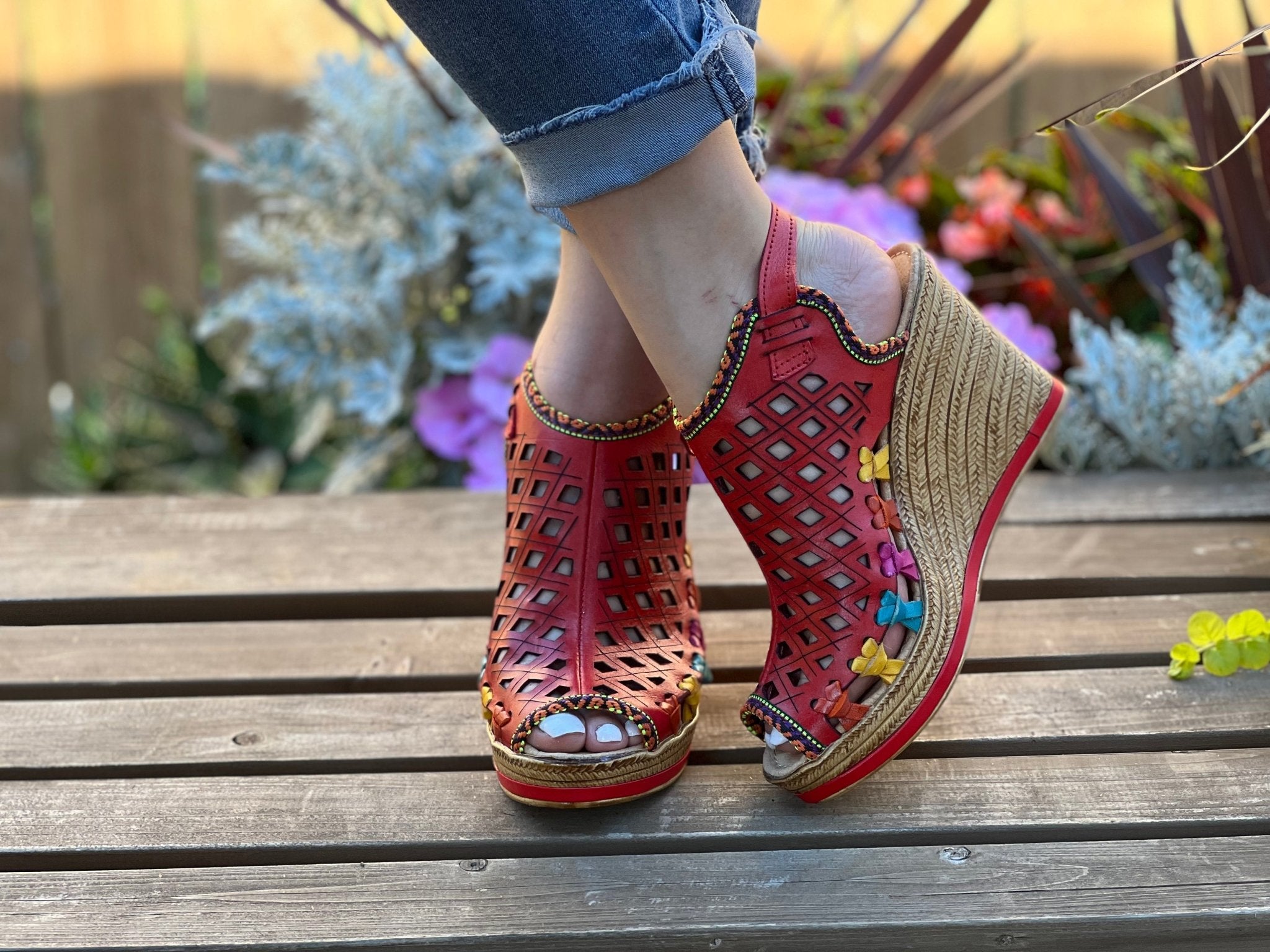 Mexican Artisanal Leather Wedge Heels. Chakira Heels. - Solei Store