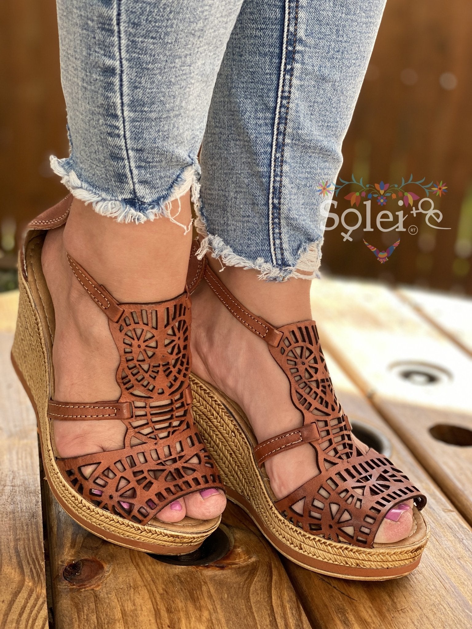 Mexican Artisanal Leather Wedge Heels. Dalila Heels. - Solei Store