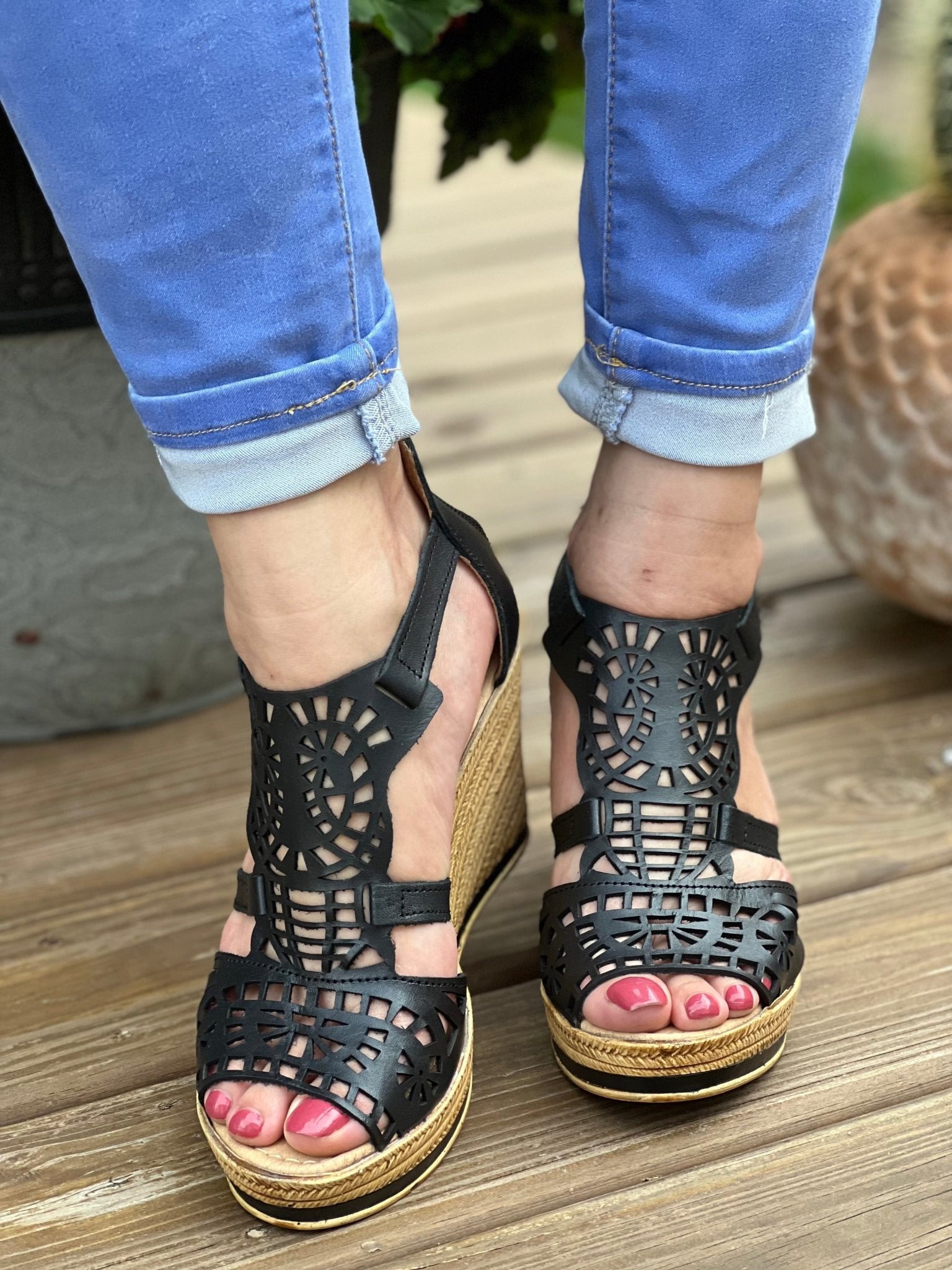 Mexican Artisanal Leather Wedge Heels. Dalila Heels. - Solei Store