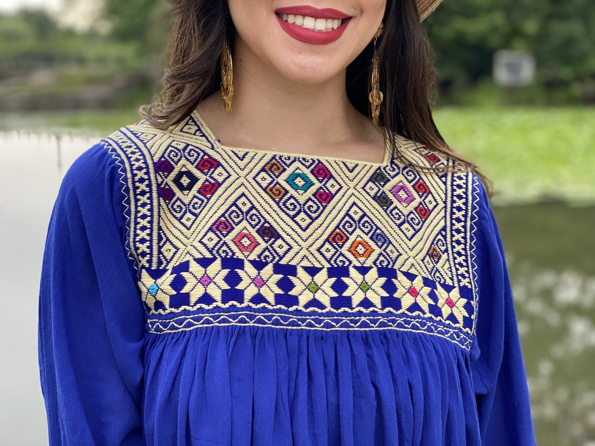 Mexican Artisanal Mid-Calf Dress. Embroidered Dress Made on a Loom. Traditional Mexican Dress. - Solei Store