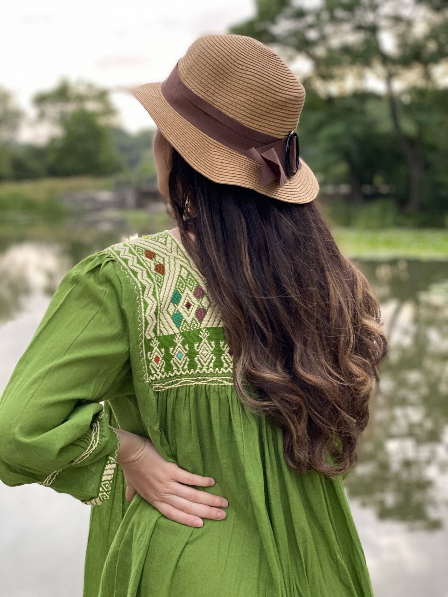 Mexican Artisanal Mid-Calf Dress. Embroidered Dress Made on a Loom. Traditional Mexican Dress. - Solei Store