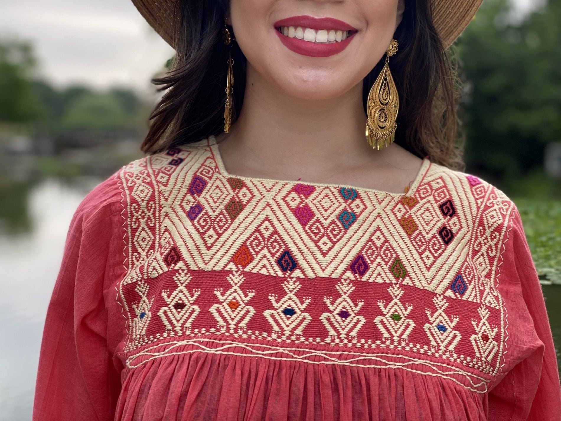 Mexican Artisanal Mid-Calf Dress. Embroidered Dress Made on a Loom. Traditional Mexican Dress. - Solei Store