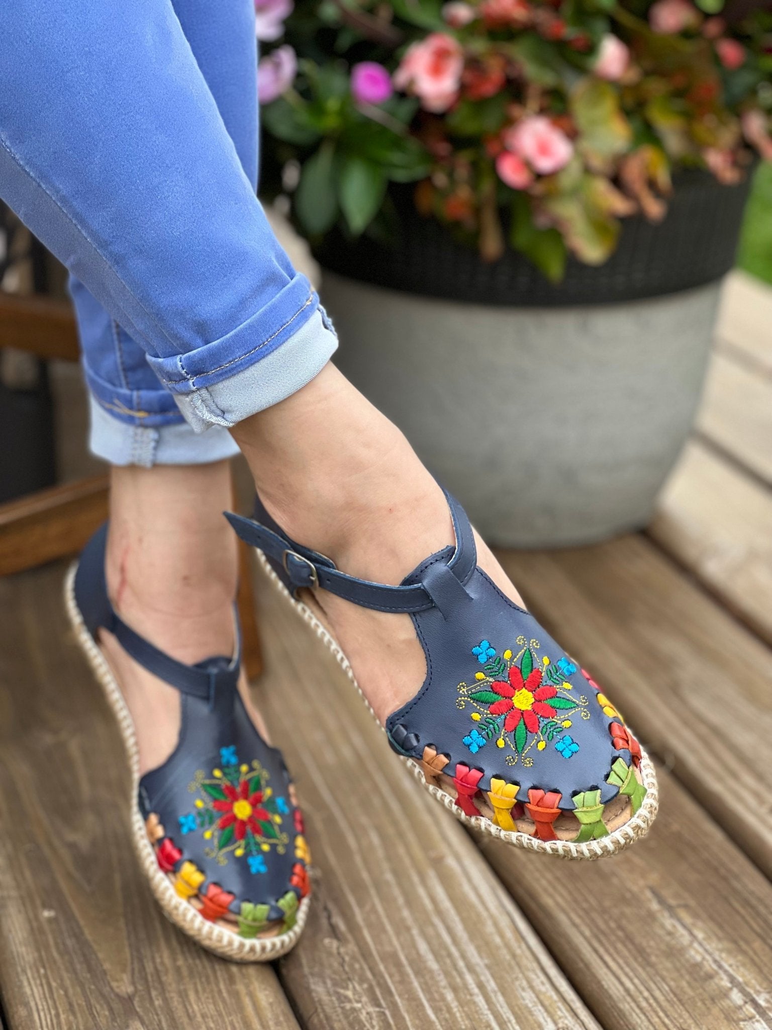 Mexican Artisanal Multicolor Leather Sandals with Buckle. Veronica Sandals - Solei Store